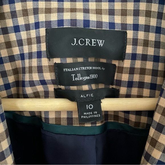 J. Crew Alfie Honey Plaid Italian Wool Stretch Blazer Size 10 NWOT Tollegno 1900 - Picture 9 of 16